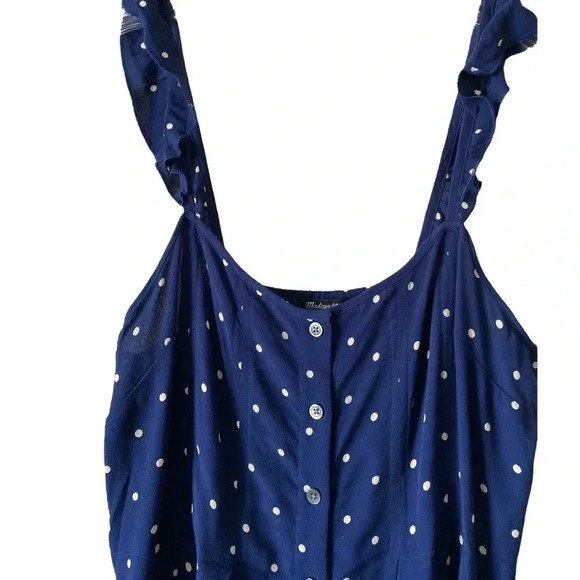 MADEWELL | Ruffle-Strap Button-Front Navy Retro Polka Dot Dress Size 2 - Picture 5 of 8